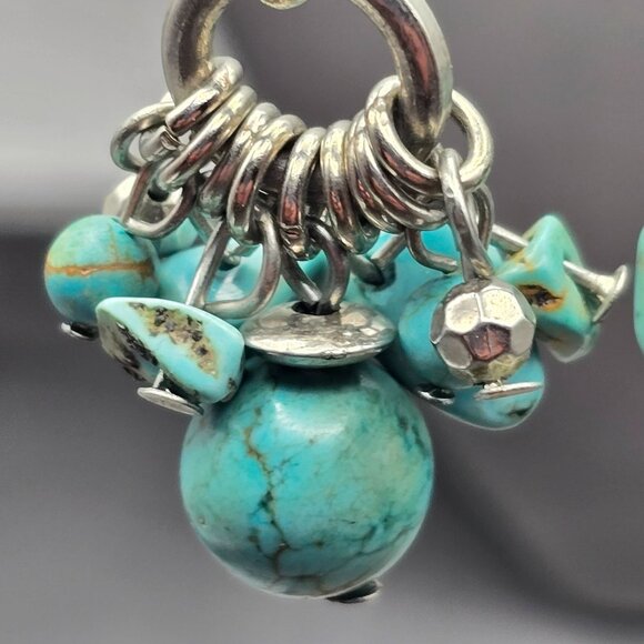 Chunky Dyed Howlite Dangle Earrings 2" Silver Tone Boho Cluster Southwestern - Picture 6 of 8